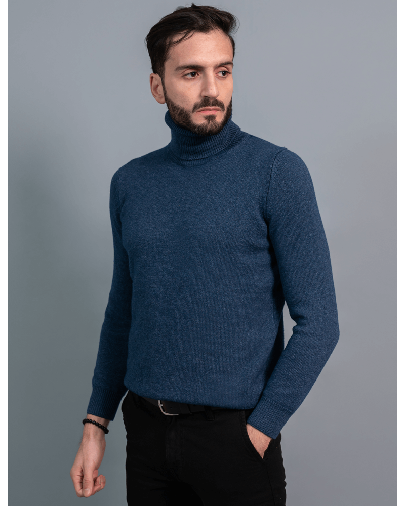 Pull Col Roulé Bleu jean