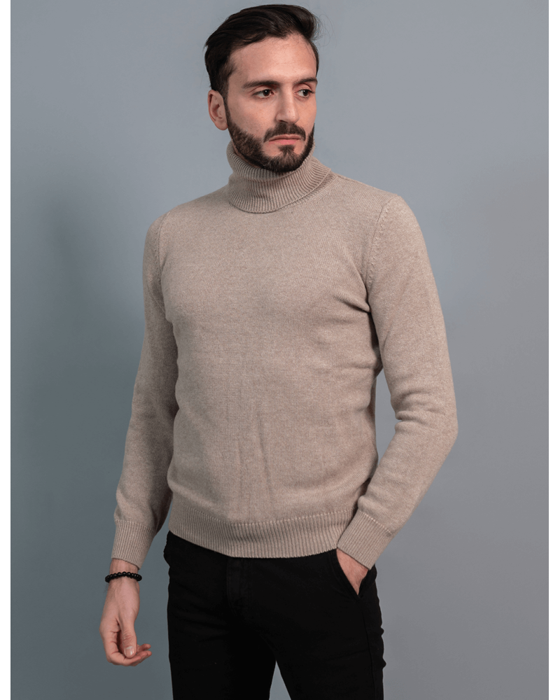 Pull Col Roulé Beige